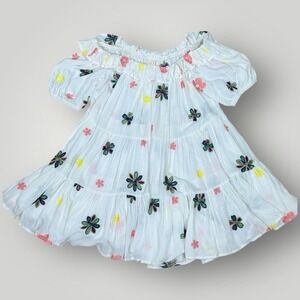 Anthropologie Dress M g.p.d Line Babydoll‎ White Embroidered Floral Mini Ruffles